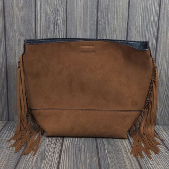 Calvin Klein CK Suede Fringe Crossbody Boho Purse Tote Bag Brown Wallet - Picture 3 of 10